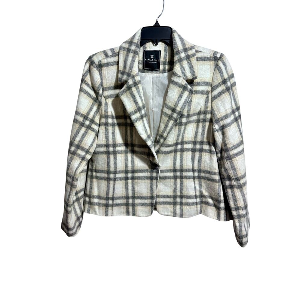 Bagatelle Women's Cream Plaid Blazer Heavyweight Jacket Size L (R1)
